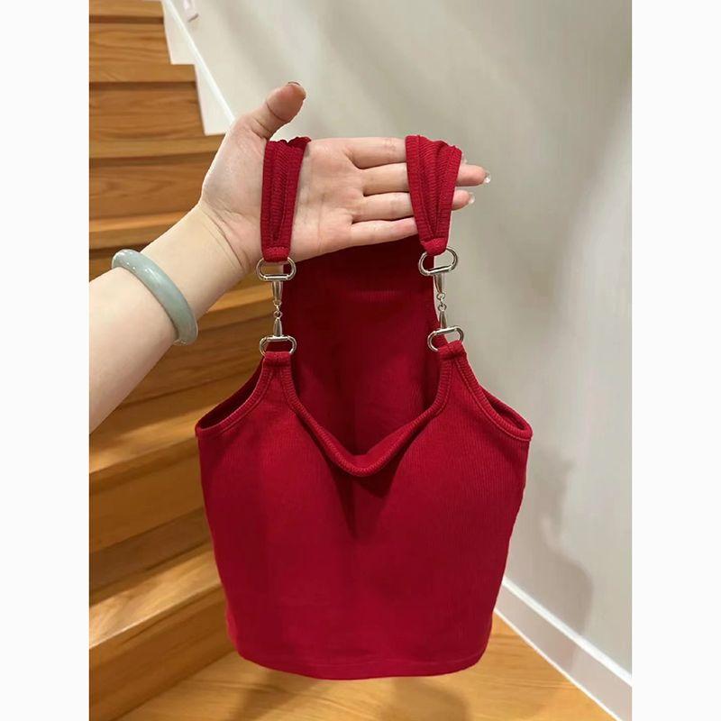 

Fashion Red Slip Vest Women s Inner Wear Summer Super Nice Sexy with Chest Pad Outwear Sleeveless Short Tops Red XL