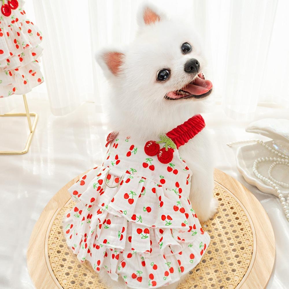 Cherry Print Dog Suspenders Dress Cute Pet Clothes Pet Costumes Puppy Princess Skirt Pet Supplies