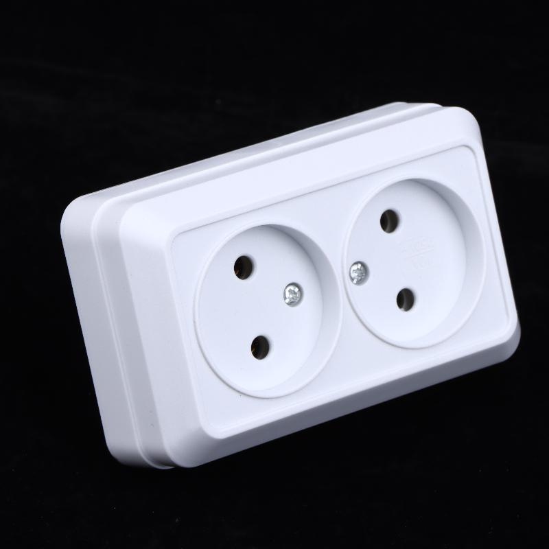 1Pcs 10A Eu Standard Electrical Outlett Ground Vintage Surface Power Socket Plugs Flame Retardant Plastic Wall Mount Socket