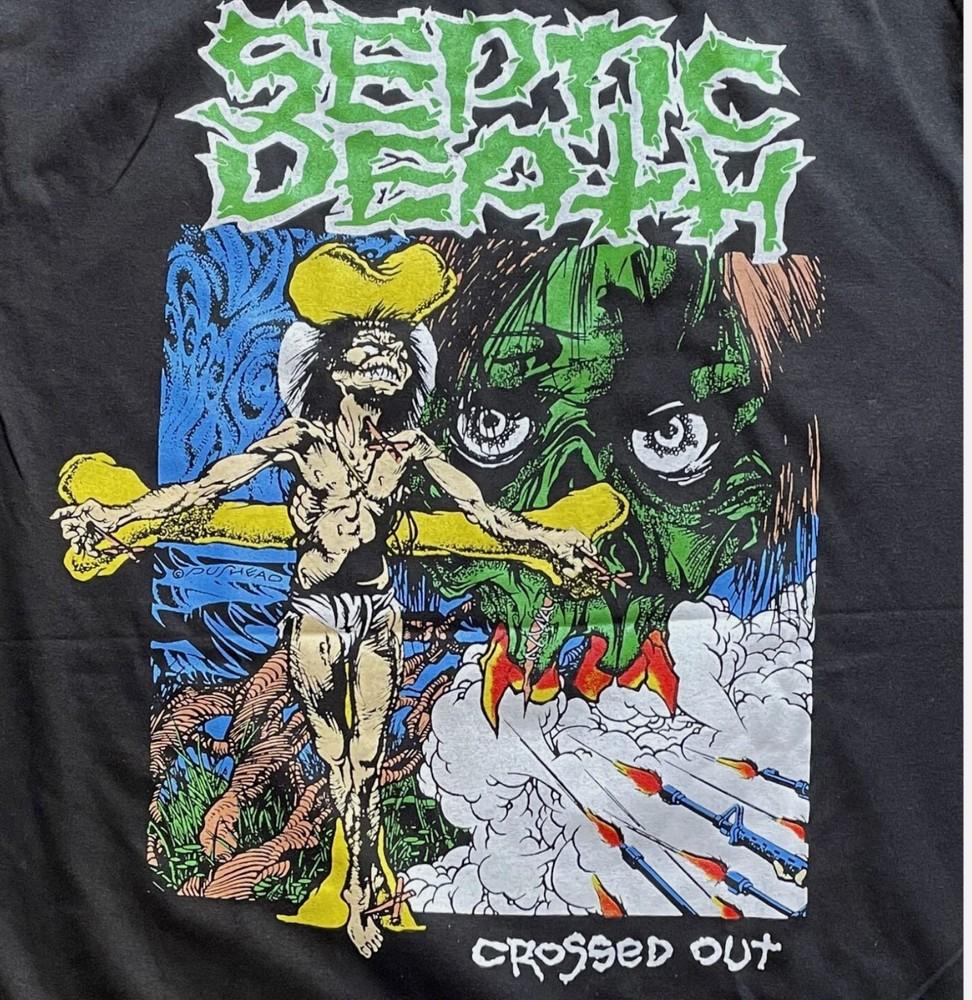 Винтажная хлопковая черная футболка с коротким рукавом группы Septic Death 90-х, все размеры, унисекс L