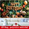 Kids Dino Themed Birthday Backdrop, Tropical Jungle Happy Birthday Background Cloth for Birthday Party & Photography