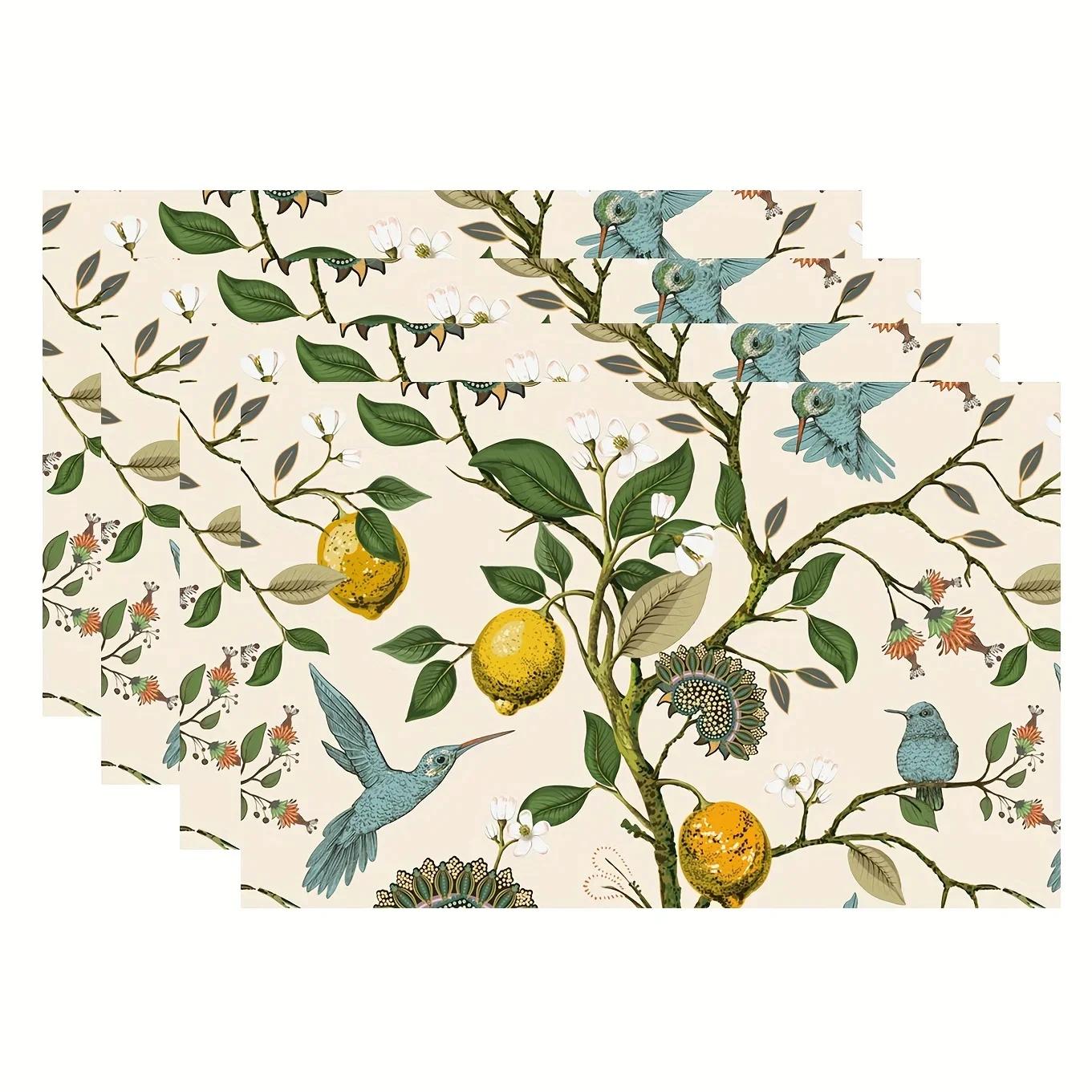 

1pc Bird Fresh Lemon Tree Placemat Vintage Decorative Table Mats for Dinner Kitchen Home Decor Supplies Spring Party Favor 1pc 30X45cm