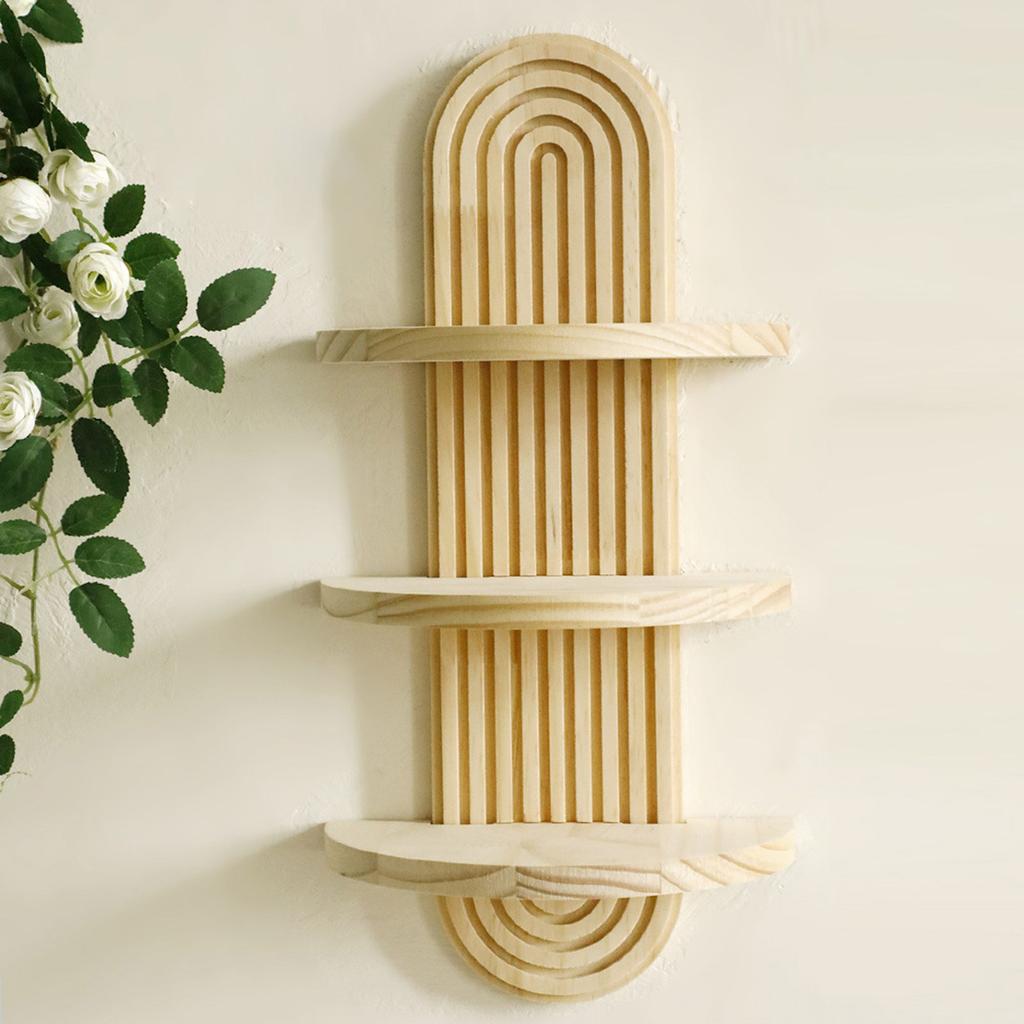 Arched Shape Wood Wall Shelf 3 Tiered Hanging Rack For Indoor Plant Decorative Display Organizers Easy Installation