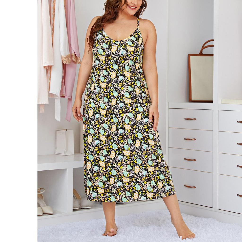 Women's Plus Size Long Nightdress Cami Full Slip Nightie Jersey Nightgown Buffalo Plaid Floral Sleeveless Nightwear Sleep Pajama Night Dress 1XL-4XL