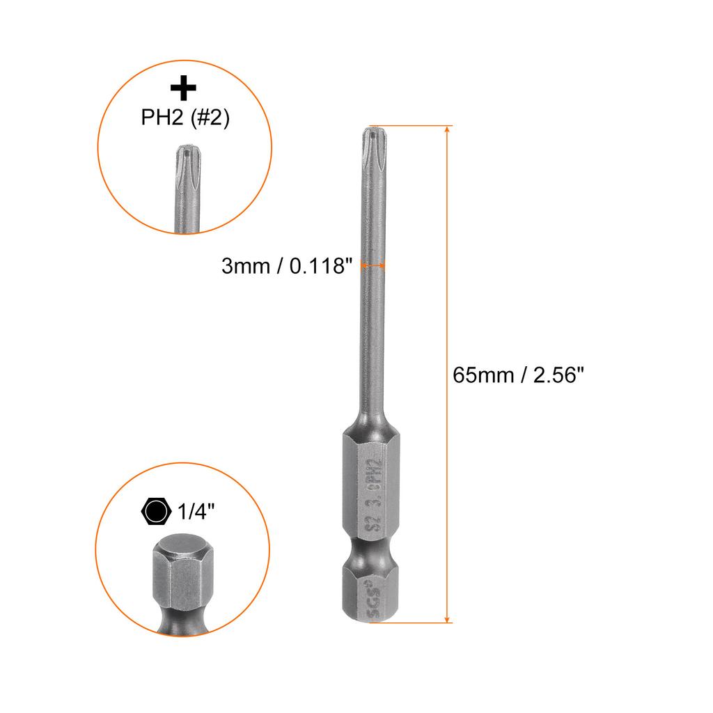 Magnetic Phillips Screwdriver Bit PH0 PH1 PH2 PH3 1/4" Hex Shank 65mm S2 Steel Screw Driver Bit Cross Head Electric Drill Bits