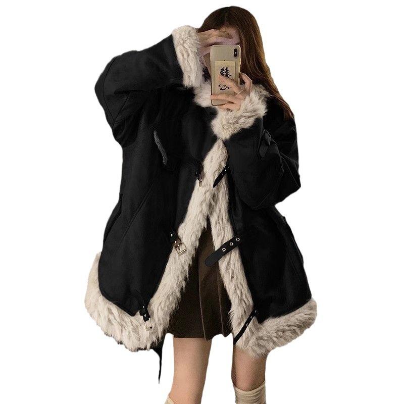 Maillard retro suede stand-up neck cotton-padded clothes men's and women's clothing winter couple clothing warm thickened fur jacket tide