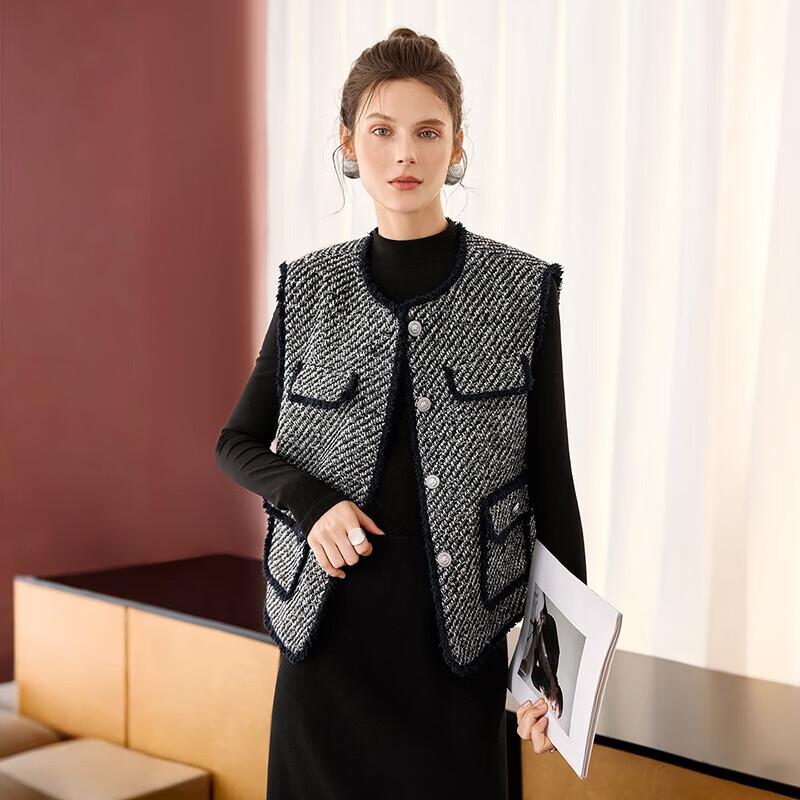 Women's French Retro Wool Blend Tweed Vest