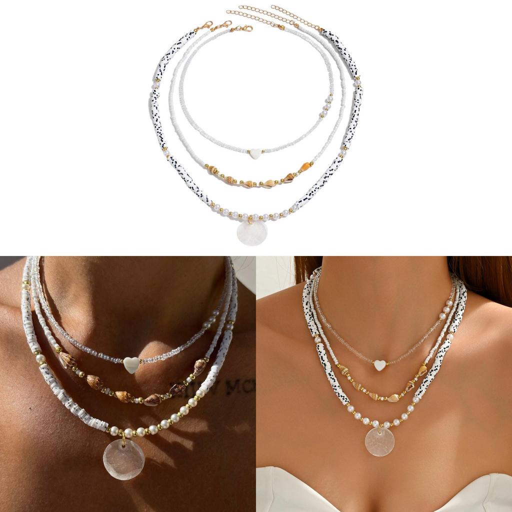 Shell Beaded Necklace Multilayer Heart Pearl Collar For Women Summer