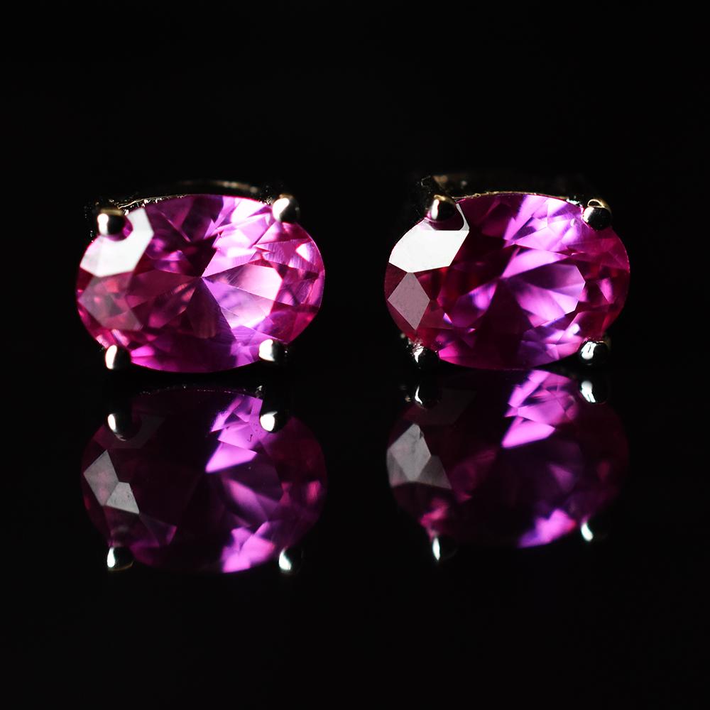 CERTIFIED Natural Pink Ruby Oval Gems Earring Pair 8.40 Ct 925 Starling Silver MY.ER-27-NS