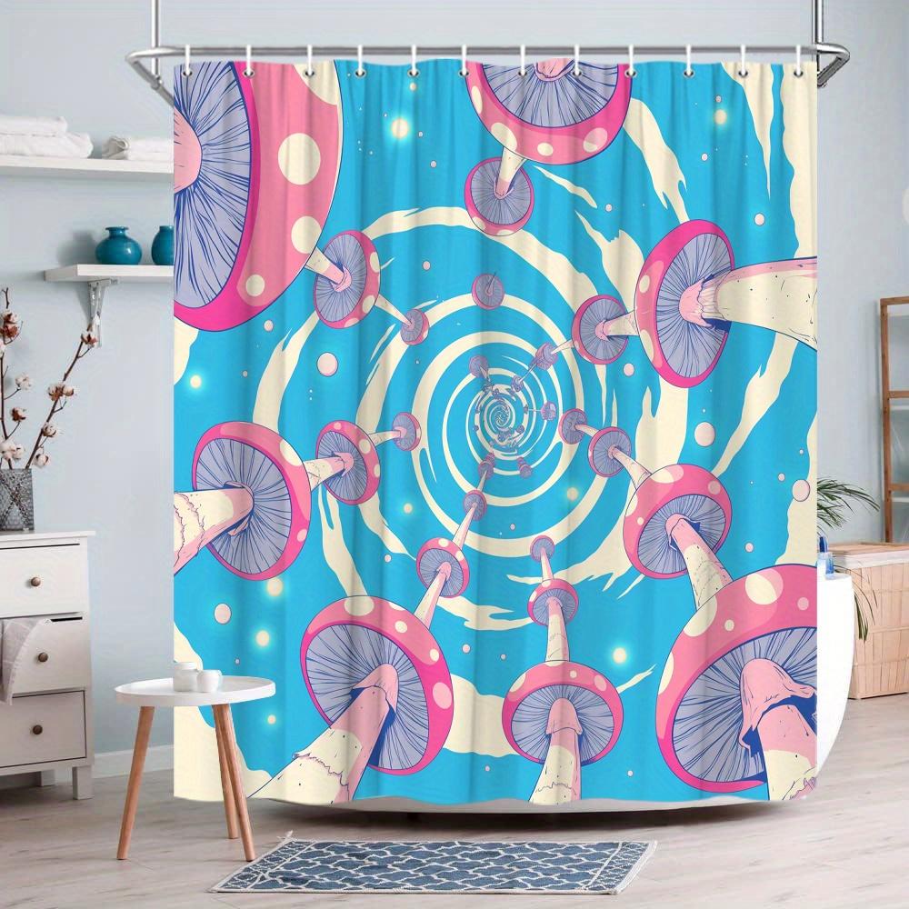 

Psychedelic Mushroom Spiral Waterproof Shower Curtain, Vibrant Blue And Pink Design For Modern Bathroom Decor W60H190(CM)-1 Pcs