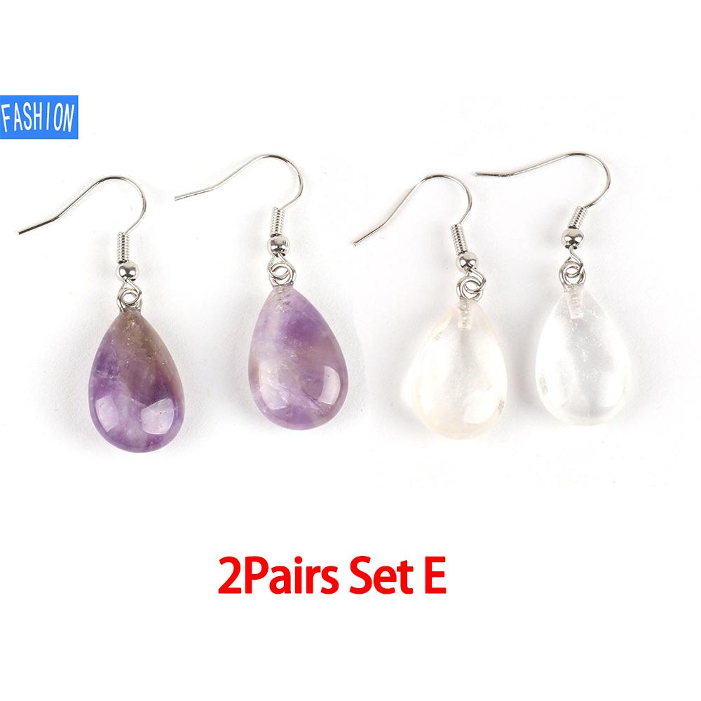 

Ювелирные изделия из полированного натурального кристалла, простые плоские серьги в виде капель воды, женские европейские и американские украшения ручной работы Amethyst+ClearCrystal