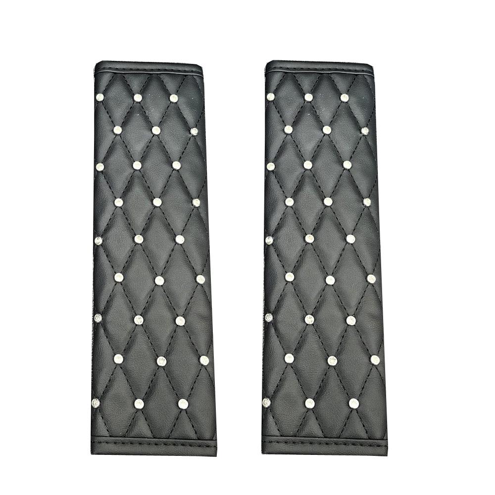 2pcs Soft Leather Universal Car Safety Seat Belt Cover Diamond Crystal Auto Shoulder Pad Styling Car Interior Accessories