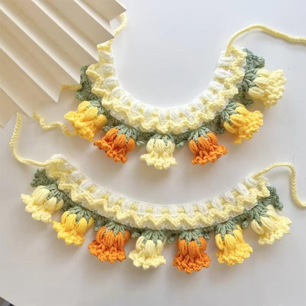 Pet Clothes Orchid Bell Flower Knitted Pet Collar Patchwork Sweet Pet Drool Scarf Lace-up Pet Drool Bib Cats