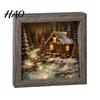 3D Shadow Box Ornament Christmas Sea Glass Night Light, Winter Snow Scene Wooden Home Decor for Art Frame with LED Warm Glow, Landscape Tabletop
