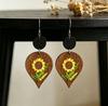 Bohemian Retro Cross Sunflower Water Drop Earrings - Ethnic Wooden Pendant Accessories
