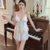 Sexy Pajamas Women's Summer French Girl Lace-up Shorts Two-piece Set Ice Silk Pure Desire Temptation Suspender Thin Set