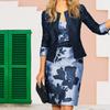 Jupon de damă Plus mărime 1 set rochie haină femei imprimeu flori mâneci 3/4 slim fit primăvară toamnă decolteu în V deasupra genunchiului set jachetă pentru petrecere