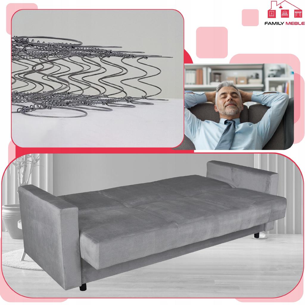 Kanapa sofa Alicja rozkładana wersalka spania bonell łóżko Family meble szara