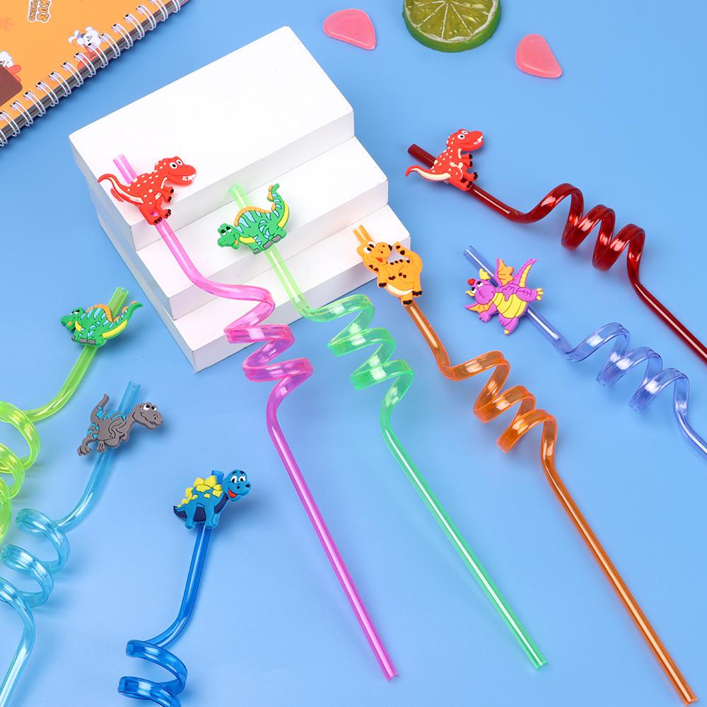 Straw Kids Drinking Decor Straws-Plastic Dino Theme Cartoon Pattern Dinosaur Reusable Straws