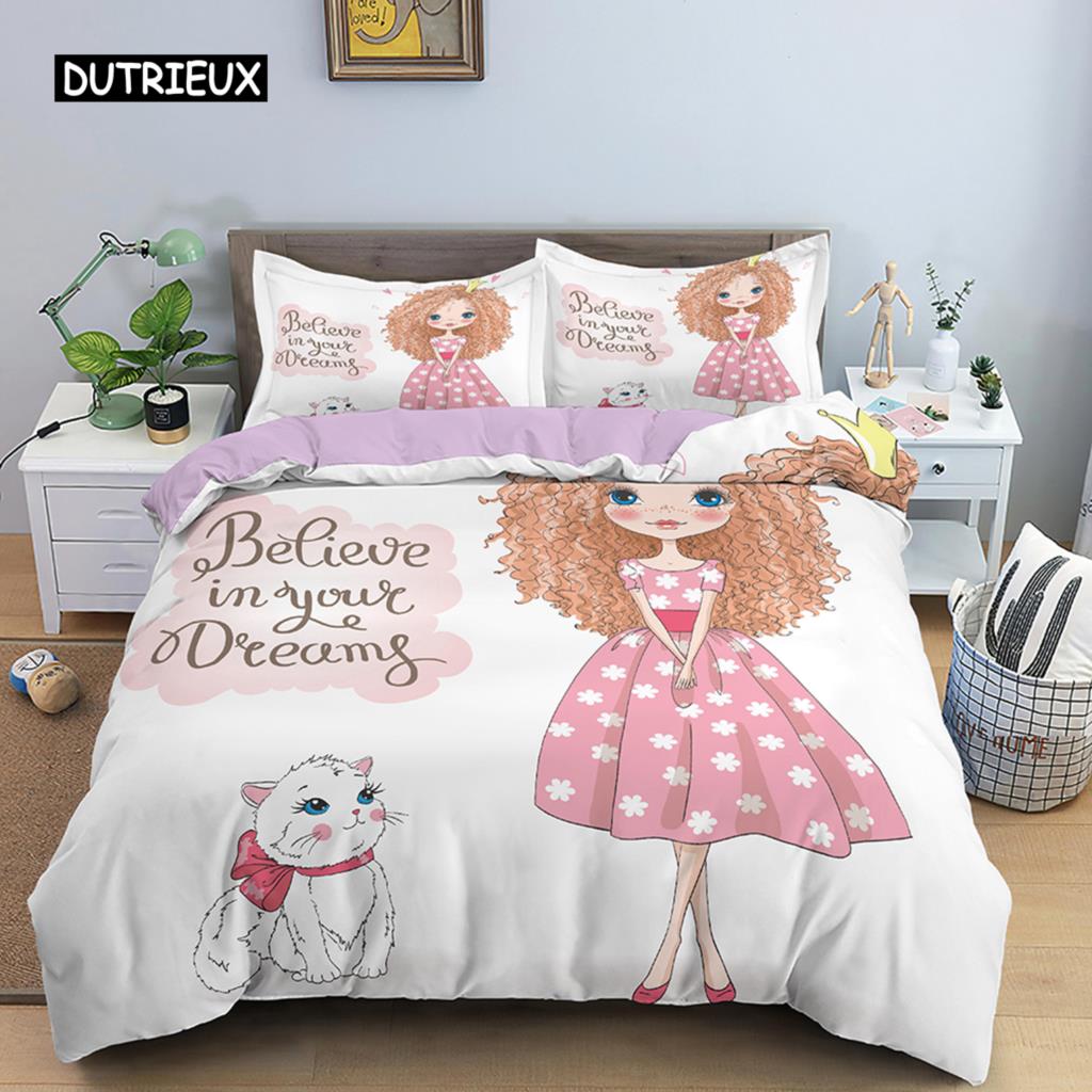 Cartoon Bedding Set for Kids Children Crib Danceing Girl Duvet Cover Set & Pillowcase Edredones Niños Princess Quilt Cover