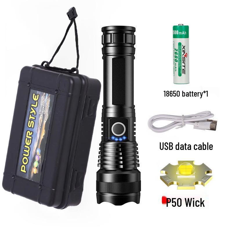 XHPp50 Aluminum Alloy Waterproof Flashlight with Telescopic Zoom & USB Charging