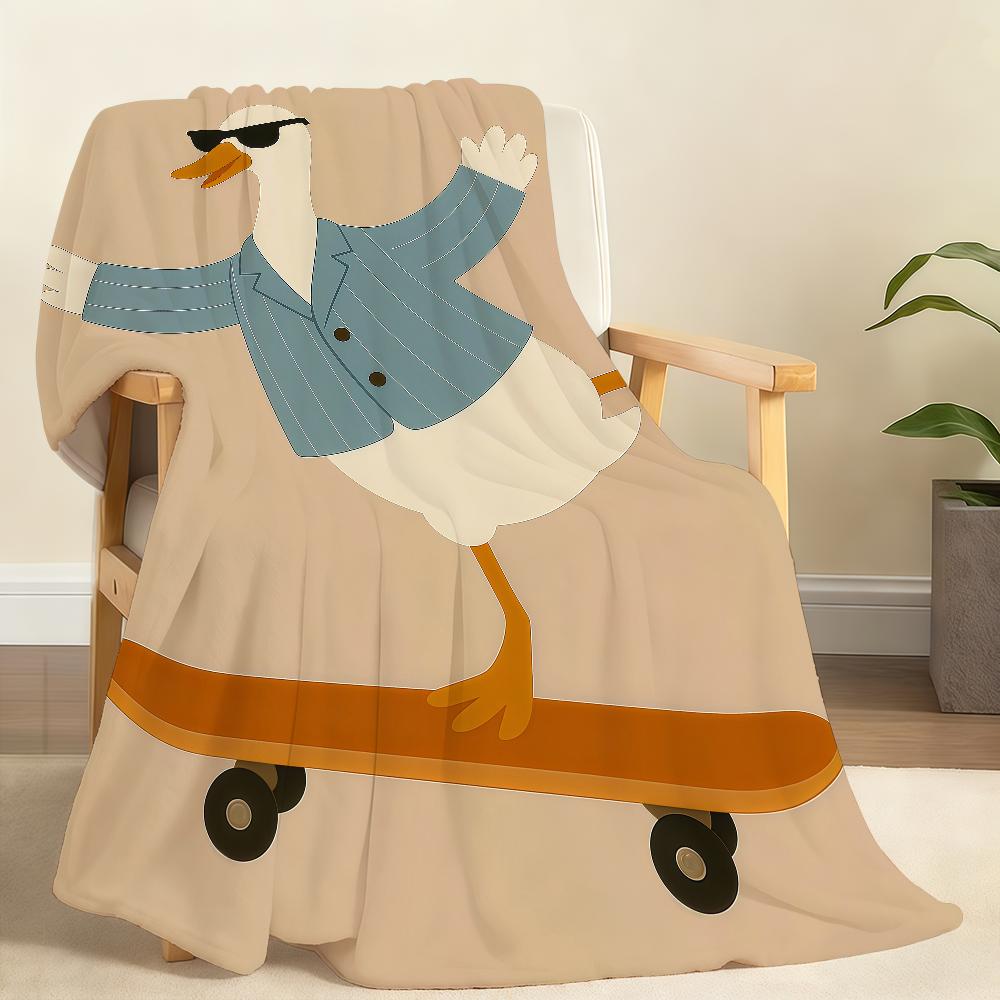 Funny Animals Duck Goose Skateboard Blanket For Soft Throw Blanket for Picnic Bed Sofa Home Bedroom Cozy Warm Comfortable