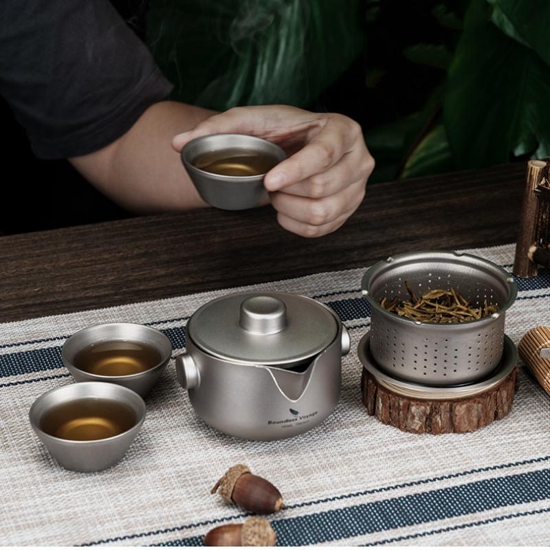180ml Titanium Teapot Quick Cup Outdoor Camping Tableware Tea Maker with Strainer Double-Walled Anti-scalding