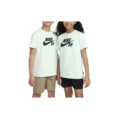 Camiseta Com Logotipo de Letras SB Gola Redonda Pulôver Casual Manga Curta Tops Infantis Verde-Claro FN9673-394