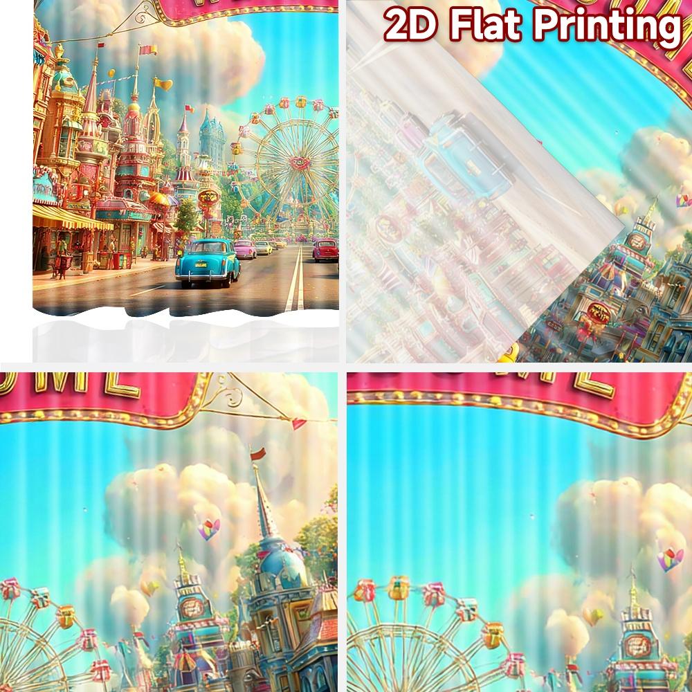 2D flat printing 2pcs Curtains Carnival Ferris Wheel Welcome Balloons Digital Printed Polyester Drapes Party Decorations Use for