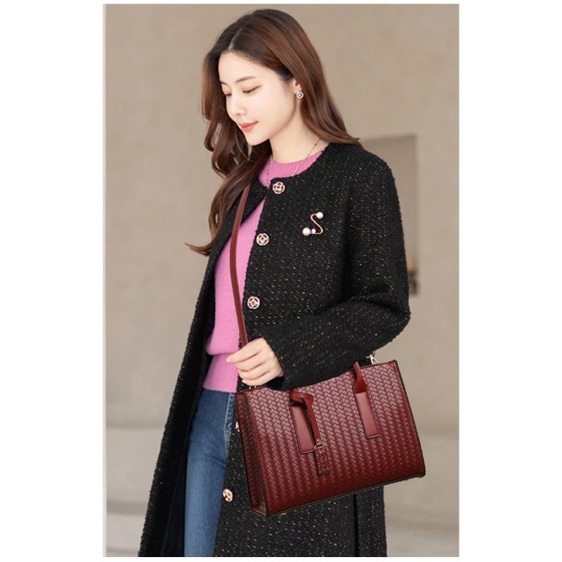 Women Woven Leather Tote Bag Large Capacity Handbag Top Handle Satchel Shoulder Bag for Work Business Daily