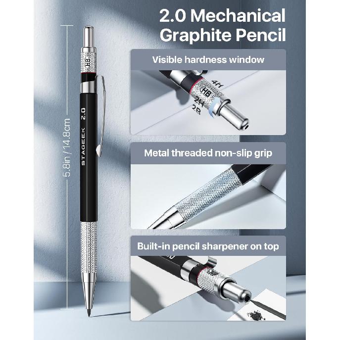 Mechanical Pencil Set with Case 37 Count, Drawing Pencils 0.3, 0.5, 0.7, 0.9MM & 2PCS 2MM Sketching Pencils with 492PCS Lead Refills (6B 4B 2B HB 2H