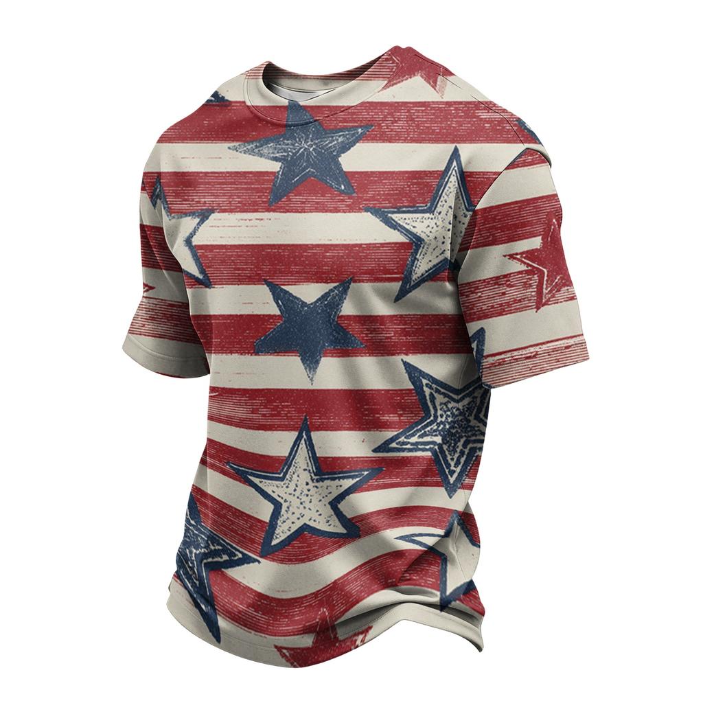 Men's Casual Quick Dry Lightweight Mesh Breathable Short Sleeve Crew Neck Shirt with Floral and Flag Print Suitable for Outdoor Activities