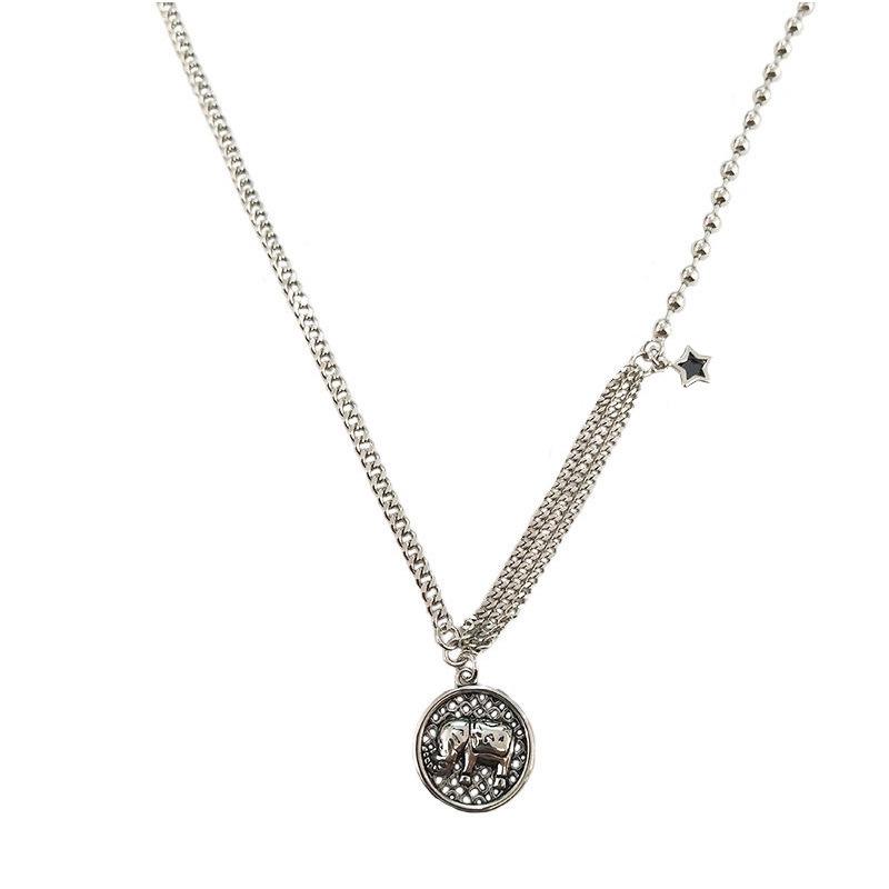 Trendy Elephant Smiley Face Clavicle Necklace: Retro & All-Match Jewelry for Women