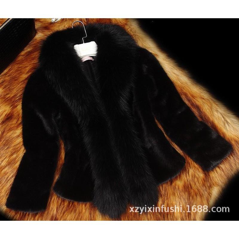 Womens Mid-Length Faux Fur Coat Fox Collar Slim Fit Padded Winter Jacket