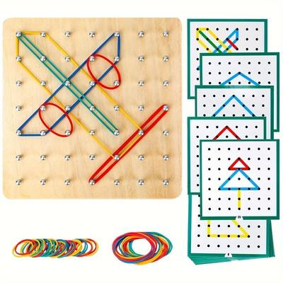 Yaratıcı Düşünme Geometrik Tahta Seti Desenli Kartlar Lastik Bantlar Eğitici Ahşap İstifleme Sıralama Oyuncak Matematik