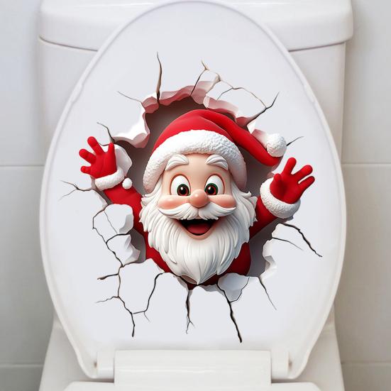 Festive Store Atmosphere Decor Christmas Toilet Sticker, Funny Santa Claus Lid Tank 3D Hole Effect Wall Art Self-Adhesive Waterproof PVC Decal