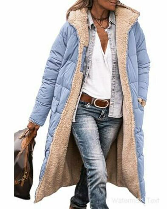 Women's Solid Color Hooded Cotton Coat, Long Sleeve, Slim Fit, Double-Sided Wear Cardigan Jacket