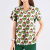 Women's Fashion Printed Short Sleeve V Neck Pattern Tops Pocket Working T-shirts