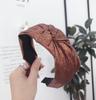 New Vintage Hairband Women Shining Stamping Cloth Wide Side Center Knot Headband Adult Classic Hair Accessories