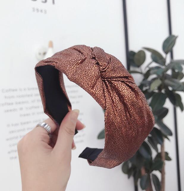 New Vintage Hairband Women Shining Stamping Cloth Wide Side Center Knot Headband Adult Classic Hair Accessories