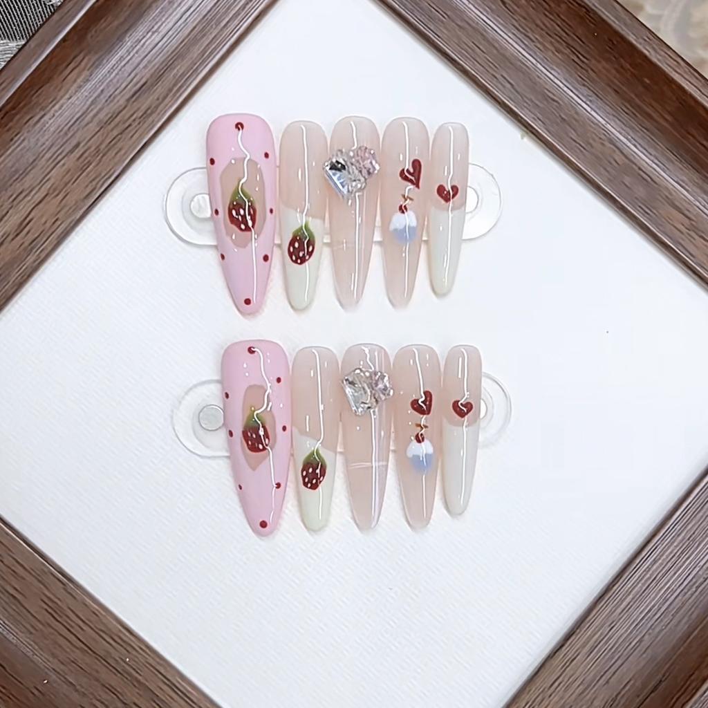 Handmade Phototherapy Wear Strawberry Jam Long Thin Dog High-end Cat Eye Style New Manicure Sticker