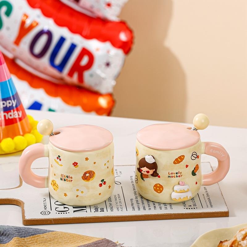 Birthday Gift Mug With Lid Spoon Cup High Value Girl Household Ceramic Drinking Cup Breakfast Coffee Cup