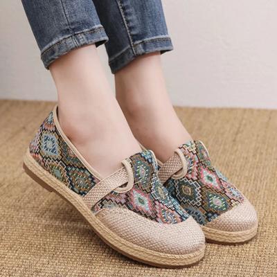 2024 New Fashion Women's Shoes Ethnic Style Embroidered Linen Breathable Outdoor Casual Flat Shoes for Women Zapatos De Mujer