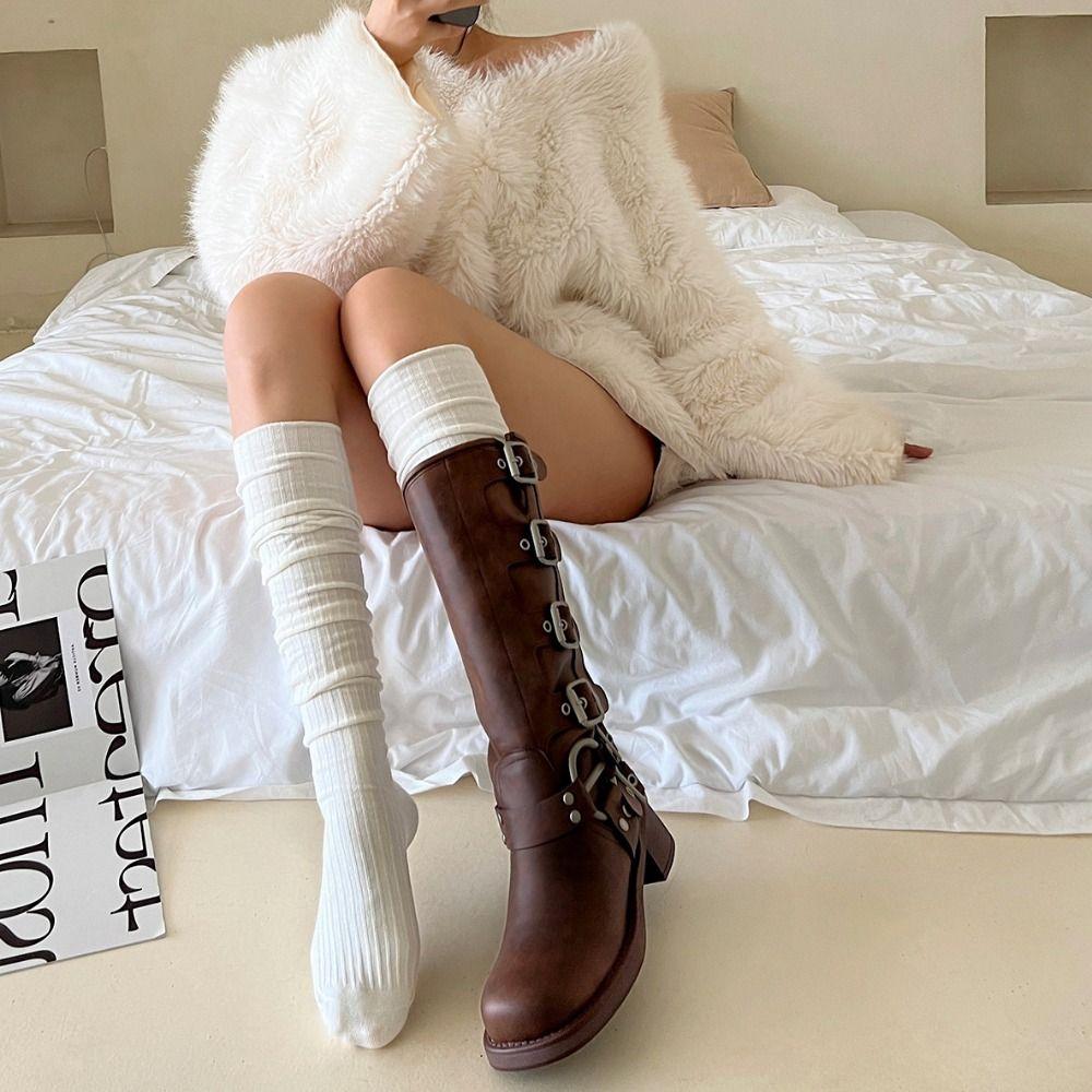 Pure Cotton Knee-high Socks Keep Warm Foot Warmers Fashion Long Tight Socks  Fall Winter
