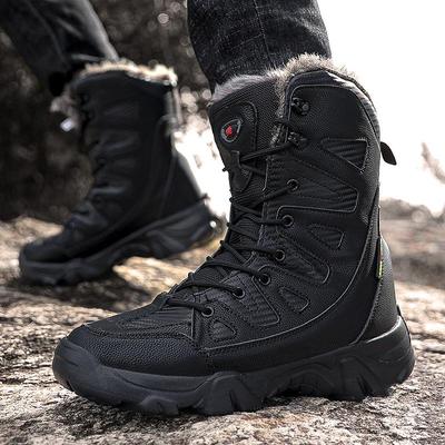 Plus Size Fall and Winter Warm Plus Snow Boots Men's High Top Thermal Cotton Boots Large Size Hiking Boots Men's Outdoor Tactical Boots Cotton Boot