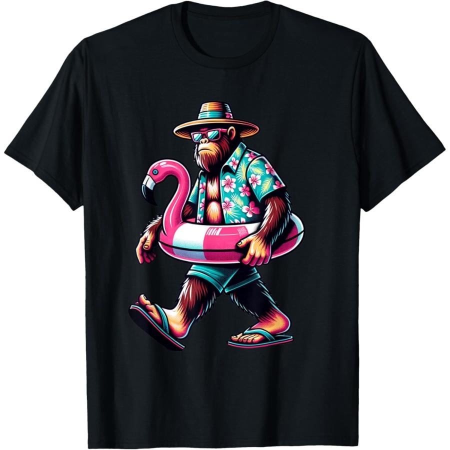 Футболка с принтом Бигфут, Розовый фламинго, Алоха, Бассейн, Гавайская вечеринка S