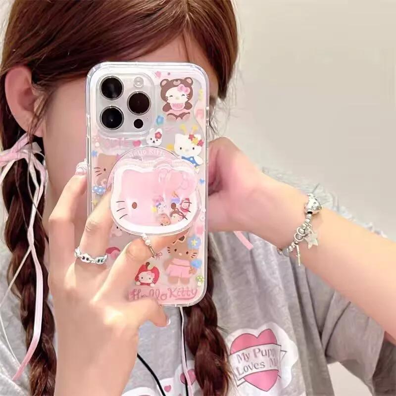 Magsafe Magnetic Charging Hello Kitty Shakeable Holder Cover For Iphone 17 Pro Max 17 Air 16 15 14 12 13 11 Pro Max 13 Mini Case