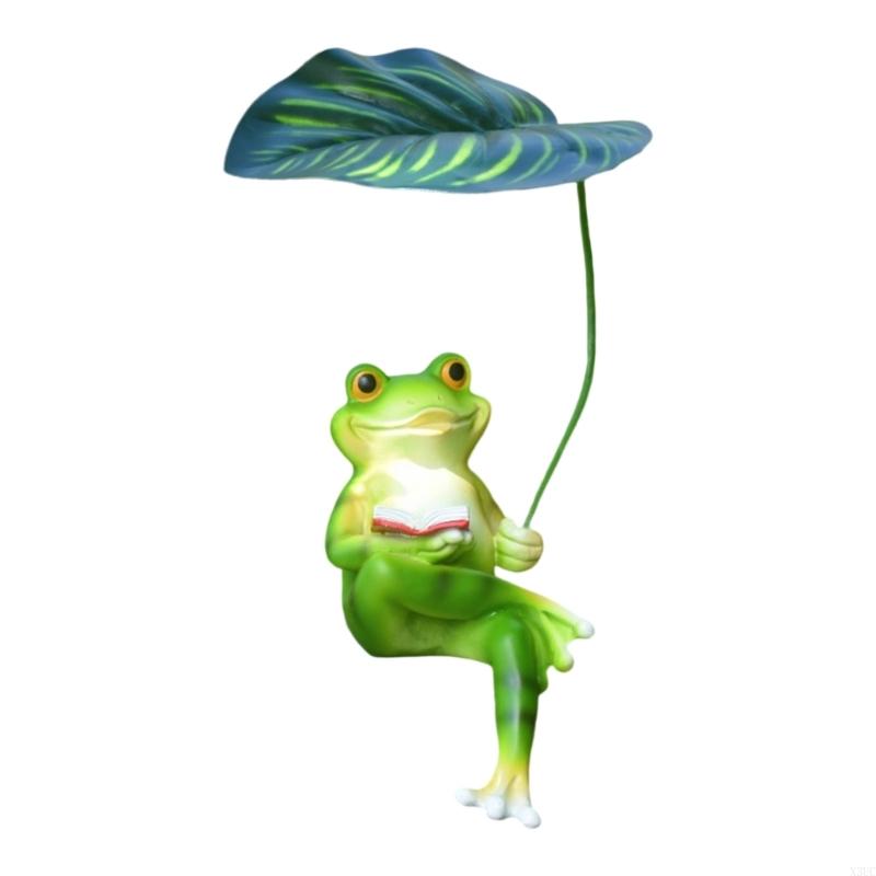 Resin Umbrella Frogs Figurines Garden Decors Miniature Frogs Statue Sculptures X3UC