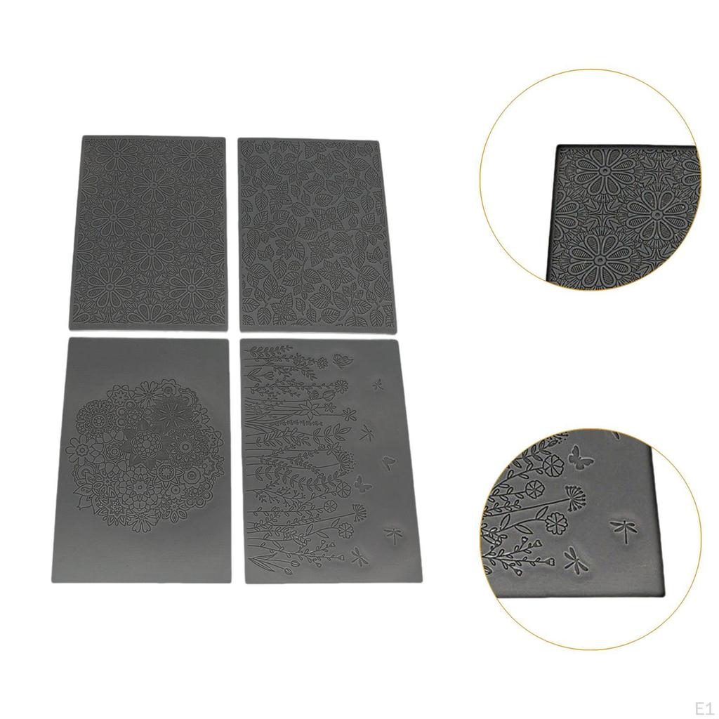 4Pcs Clay Texture Sheets Floral Stamps DIY Crafting Tools Fondant Decors Artwork Embossing