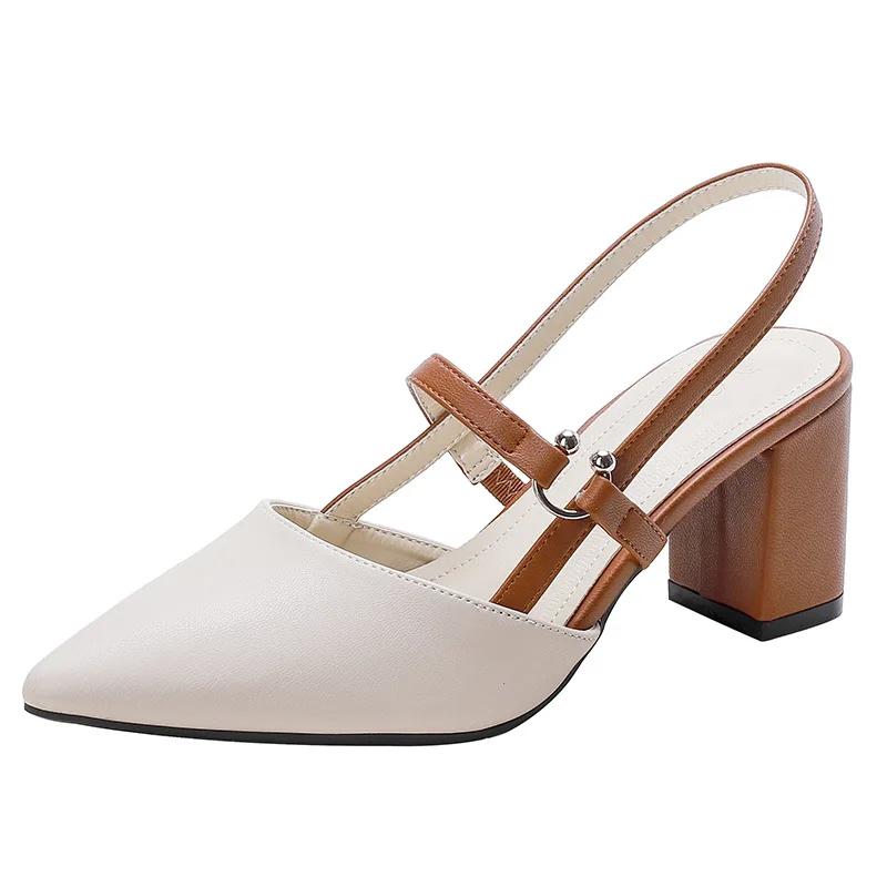 Fashion Shoes for Pumps Summer Pointed Toe Elegant Chunky High Heels 2024 Baotou Solid Ladies Shoes Female Sandals Zapatillas Mujer